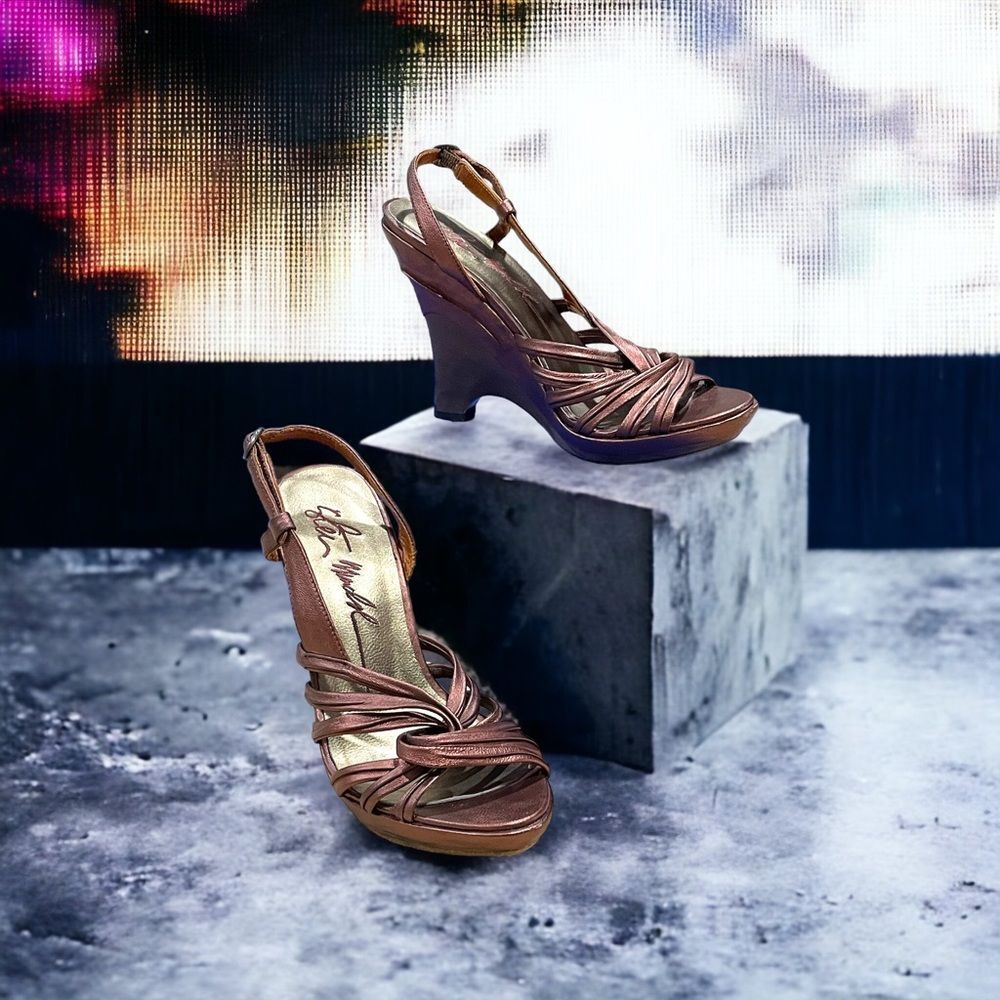 STEVE MADDEN Signature Metallic Copper Leather Slingback Platform Sandals Sz 7.5